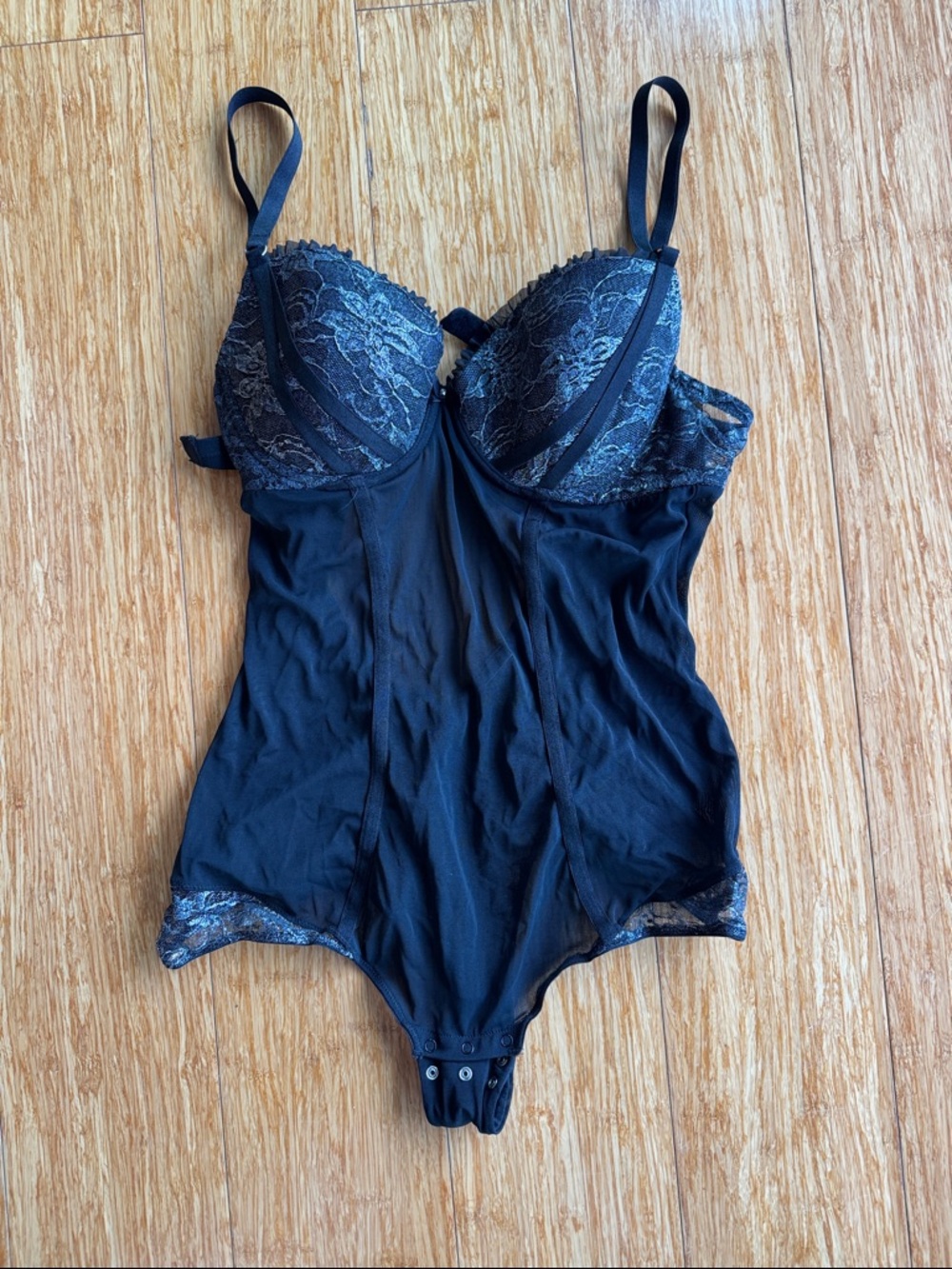Black Lace Bodysuit Shapewear with Underwire Support